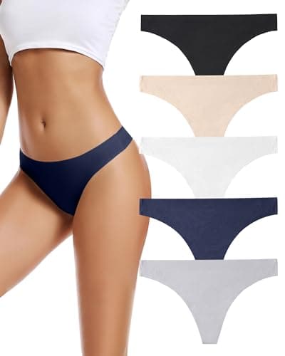 voenxe Seamless Women Underwear Thongs,No Show Ladies Thong,Invisible No Line Breathable Comfortable Panties Undies,Womens No Seam Soft Wide Gusset Tanga,Legging Underpants for Woman 5-Pack