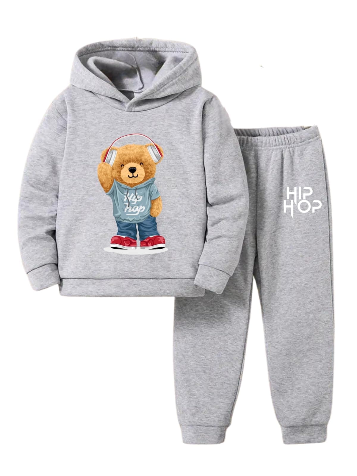 URBAN OX Trendy Printed Hoodie T-Shirt & Jogger Track Pant Clothing Set Jogging Suit For Boys | Stylish Co-Ord Set | Comfortable Kids Cord Set | Casual Wear For Kids Baby & Boys (Grey, 2-3 Yr)