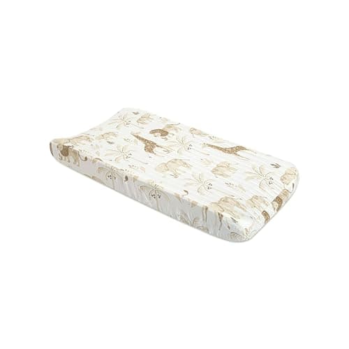 Crane Baby Jungle Theme Changing Pad Cover 100 Cotton Quilted Design Machine Washable Elastic Fit Safari Animal Nursery Decor