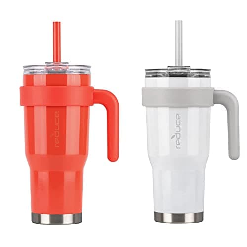 REDUCE 40 oz Mug Tumbler Stainless Steel with Handle BPA Free Red and White