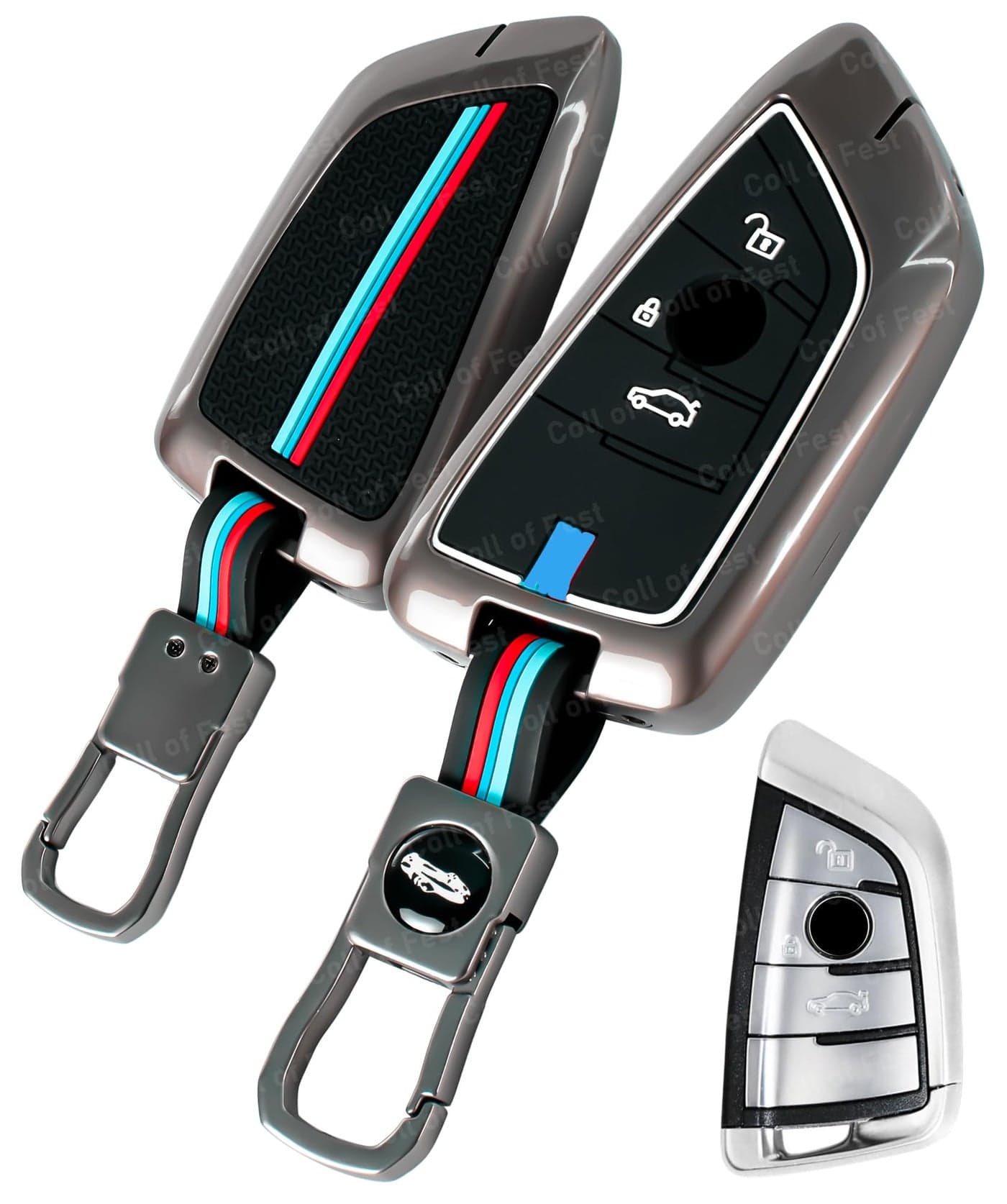 Coll of Fest Metal Silicon Key Cover Compatible with BMW X1, X3, X6, X5, 3 Series, 5 Series, 6 Series, 7 Series, GT Series, M, X Series, 3 Button Blade Smart Key Visible in Low-Light Condition