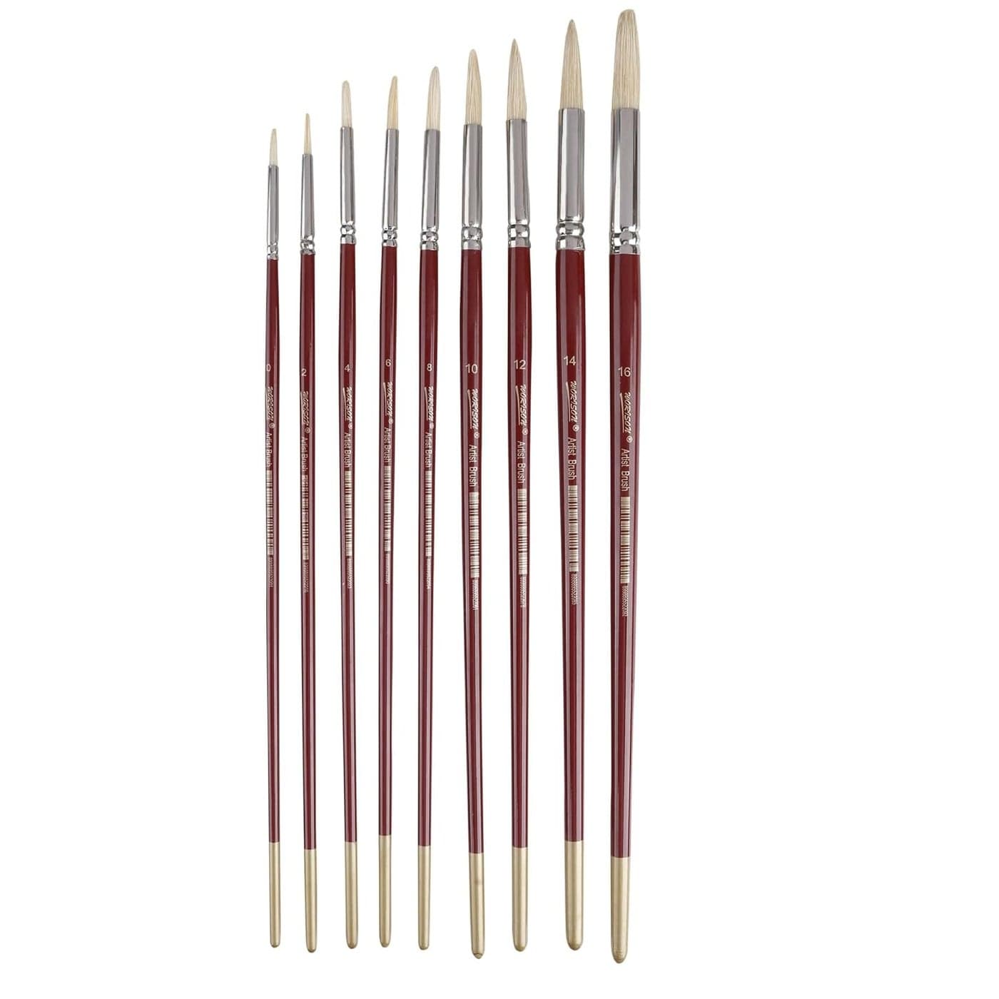 Worison Round Hard White Hair Long Handle Painting Brush Set of 9pc for Oil Painting