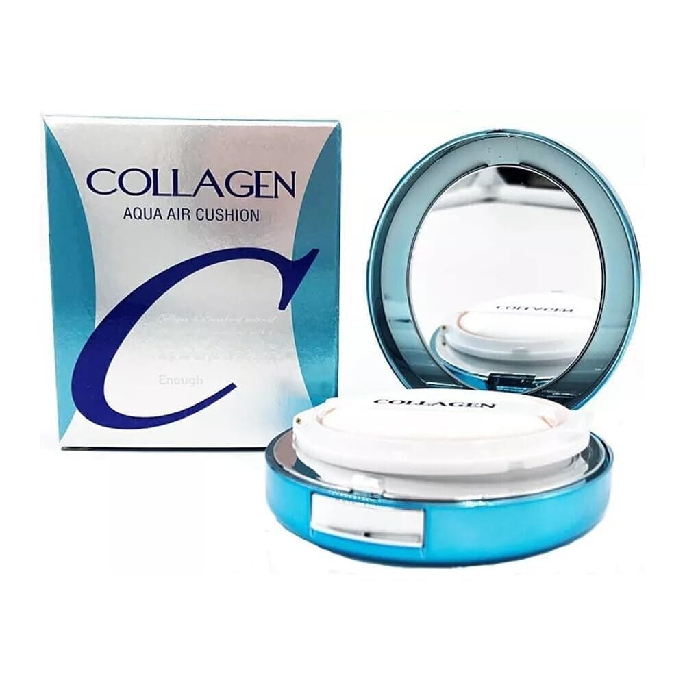 Enough Collagen Aqua Air Cushion Hydrating Foundation with SPF50 Dewy Finish and Collagen Boost Korean Beauty Essential for Radiant Skin 053 oz 13 Light Beige
