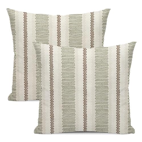 GOLIANDA Brown Sage Green Pillow Covers 18x18 Set of 2 Boho Outdoor Striped Throw Pillow Covers Abstract Modern Geometry Decorative Pillowcase Farmhouse Linen Cushion Case Decorations for Sofa Couch