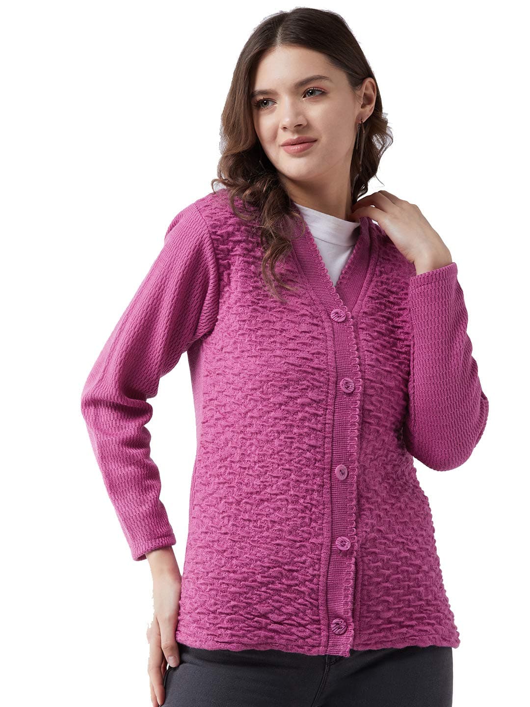 Pivl Women's Blended V Neck Cardigan (PV502_Light Pink_X-Large)