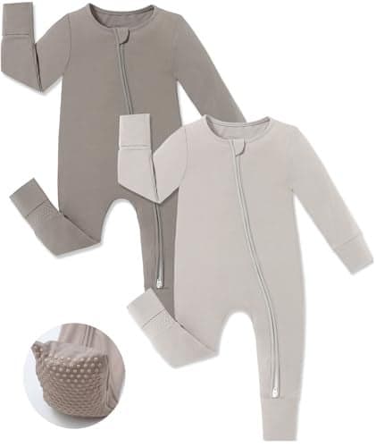 JunNeng Viscose from Bamboo Sleeper with Mittens 2 Way Zipper Baby Boy Pajamas Non Slip SleepN Play Romper BrownGrey 1218 Months