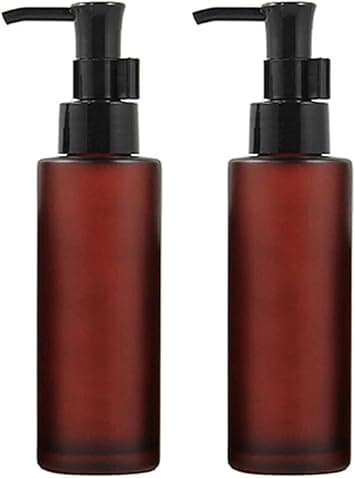 2PCS 100ML34oz Empty Amber Frosted Glass Lotion Pump Bottle Jars with Black Pump Top Cosmetic Makeup Packing Storage Container Dispenser for Essential Oil Emulsion Essence Toiletries Toner Liquid