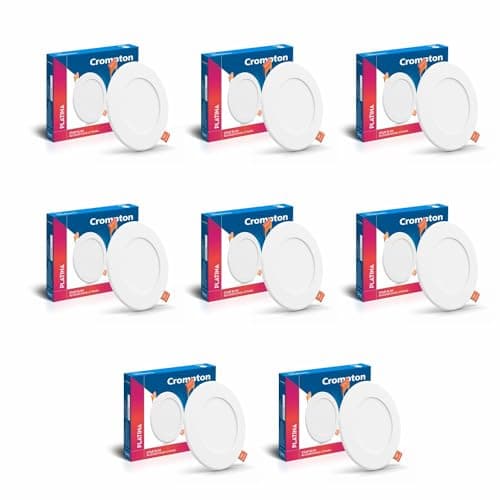 Crompton Star Slim Recessed Downlighter 6W Round Warm White | Pack of 8 | False Ceiling required, Cutout: 4" | For Hall, Bedroom, Kitchen, Office, Store