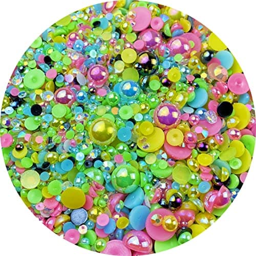 Mix Flatback Pearls and Rhinestone60g Resin Rhinestones Half Round Pearls for Crafts 3mm10mm AB Color Half Pearl Flatback Rhinestone for Nail Face ArtBottles Blue Green Pink Series