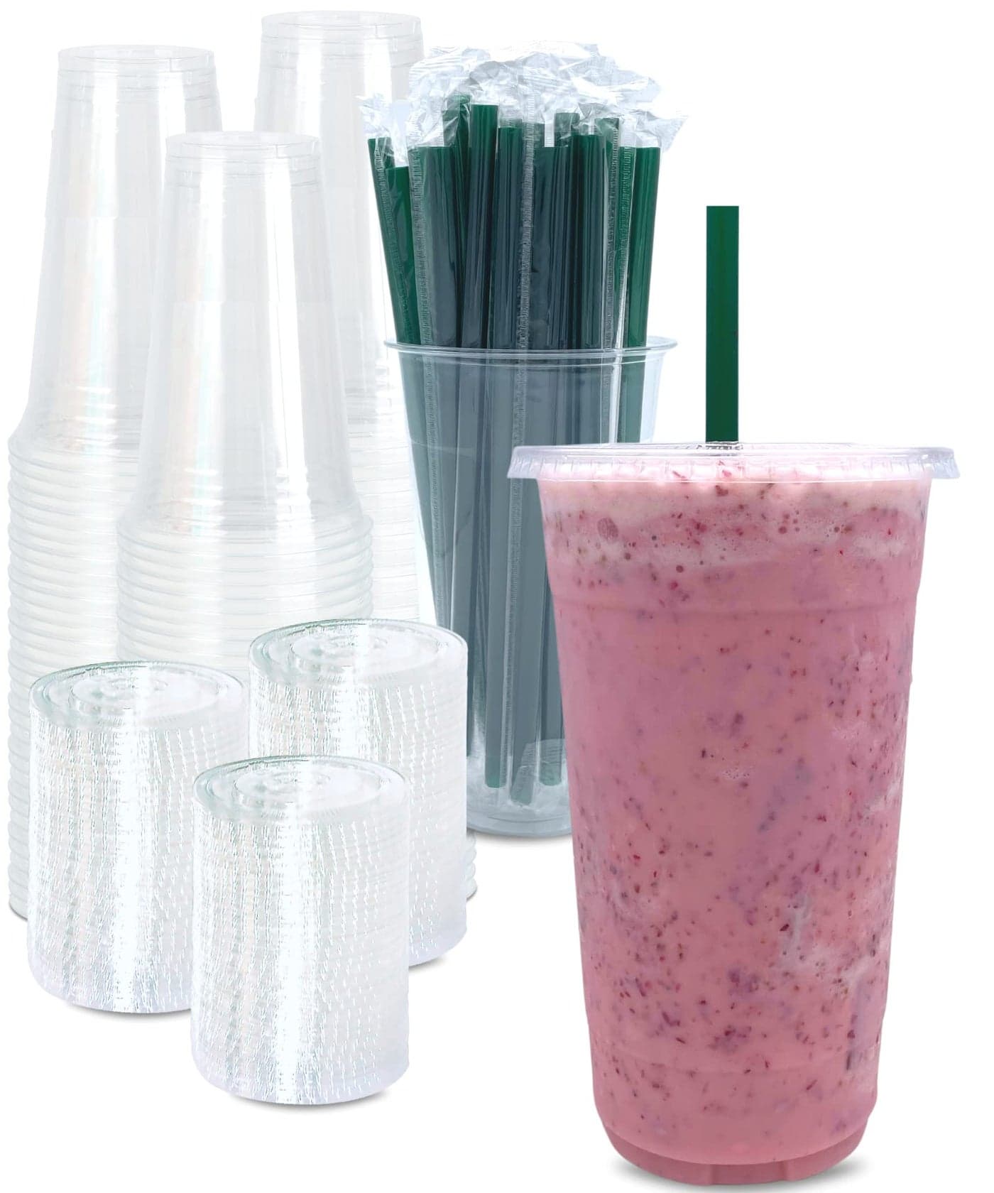 100 SETS 32 oz Clear Plastic Cups with Lids and STRAWS Disposable Drinking Cups for Cold Drinks Iced Coffee Milkshakes Smoothies