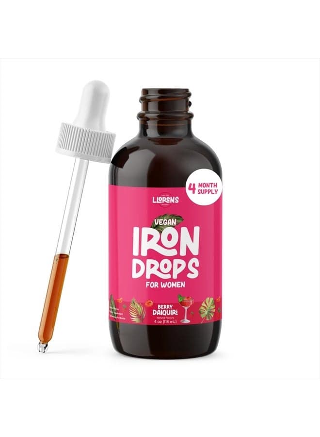 Iron Supplement for Women Iron Drops Daily Support, 20mg of Polysaccharide Iron Complex Iron Free Taste, Natural Sweeteners, Vegan and Paraben Free (Berry Daiquiri, 4 Fl Oz)