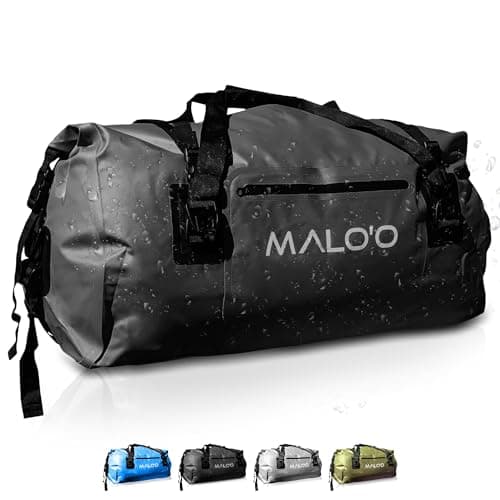Malo’o Waterproof Dry Duffel, Heavy-Duty Roll Top Waterproof Gear Bag with Shoulder Strap & Molle Loops, Marine Duffel for Kayaking, Boating, Camping, Beach & Travel, Black, 60L