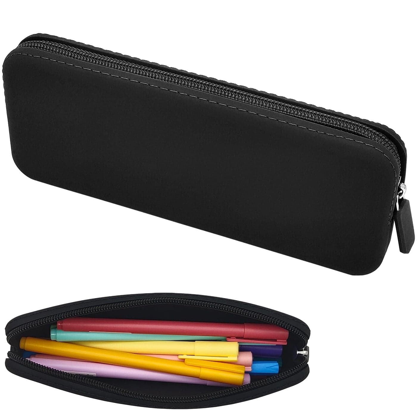 Scartink Silicone Pencil Case Waterproof Silicone Cosmetic Bag Pencil Bag Multifunctional Pencil Case Aesthetic Zipper Storage Bag Black