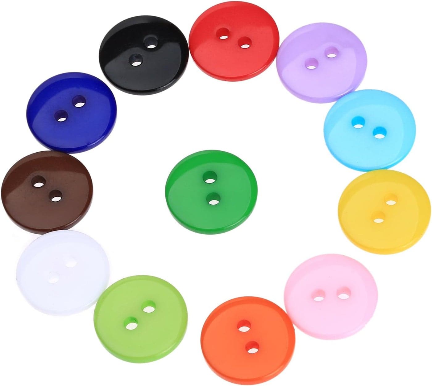 100Pcs 15mm Mixed Color Round 2 Holes Resin Buttons Craft Buttons for Sewing Scrapbook DIY Handmade Decorations