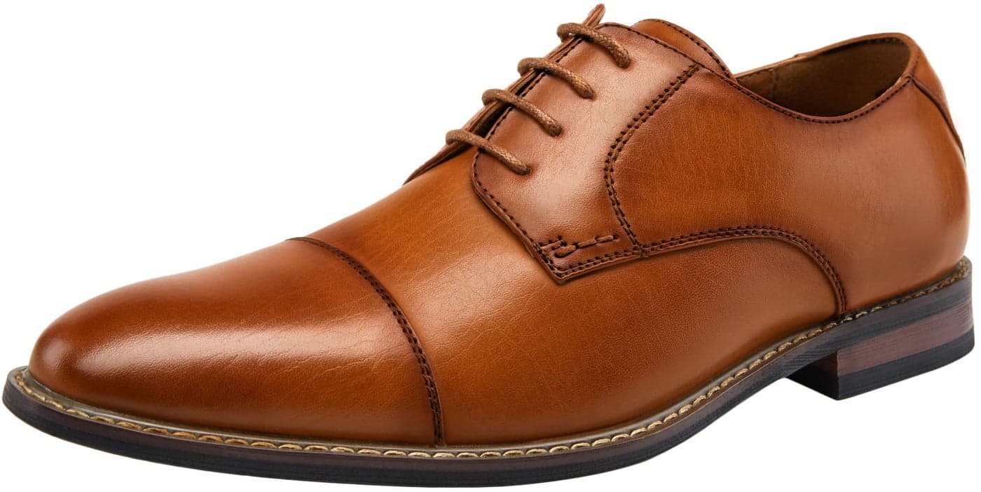 Jousen Men's Dress Shoes Fashion Cap Toe Mens Oxfords Formal Business Shoes Modern Derby Oxford (AMY645 Polished Brown 10.5)