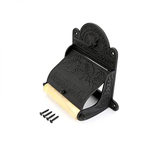 Renovators Supply Manufacturing Black Wall Mount Toilet Tissue Paper Holder 6.9" Wide Antique Ornate Victorian Style Solid Aluminum Rust Resistant Toilet Tissue Roll Holder Storage with Lid