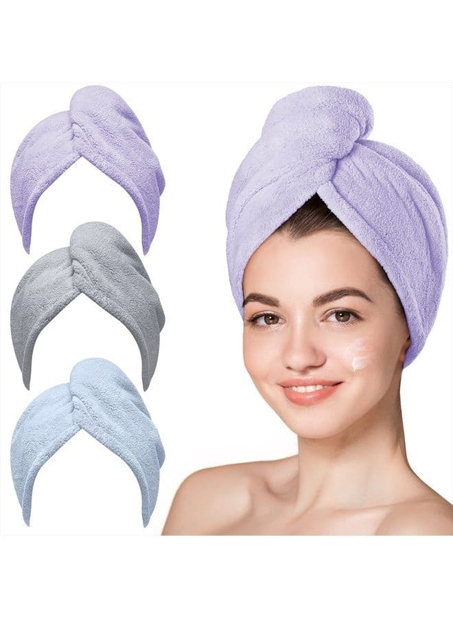 Microfiber Towel, 3 Packs Hair Turbans for Wet Hair, Drying Hair Wrap for Curly Hair Women Anti Frizz(Purple,Blue,Grey)