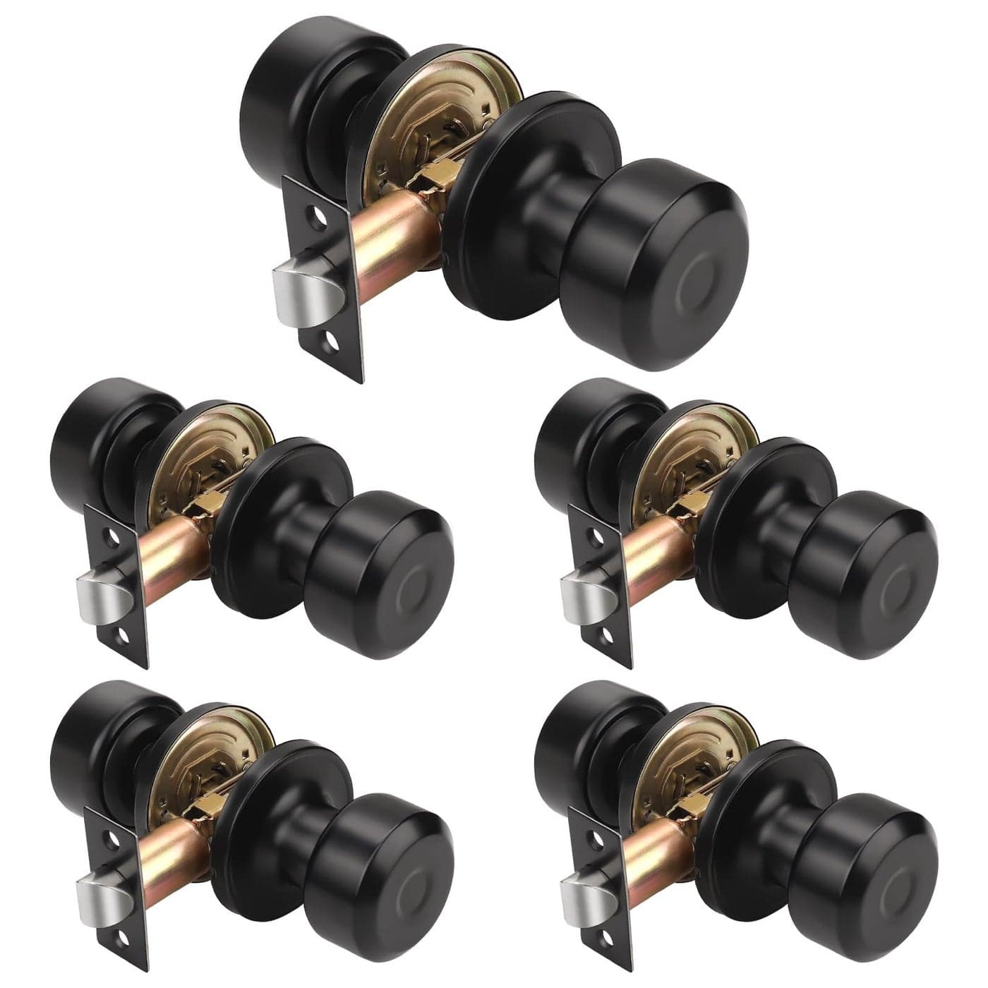 KNOBWELL 5 Pack Matte Black Closet Door Knobs Passage Door Knob Set Interior Door Knobs HallwayCloset Keyless Door Knob