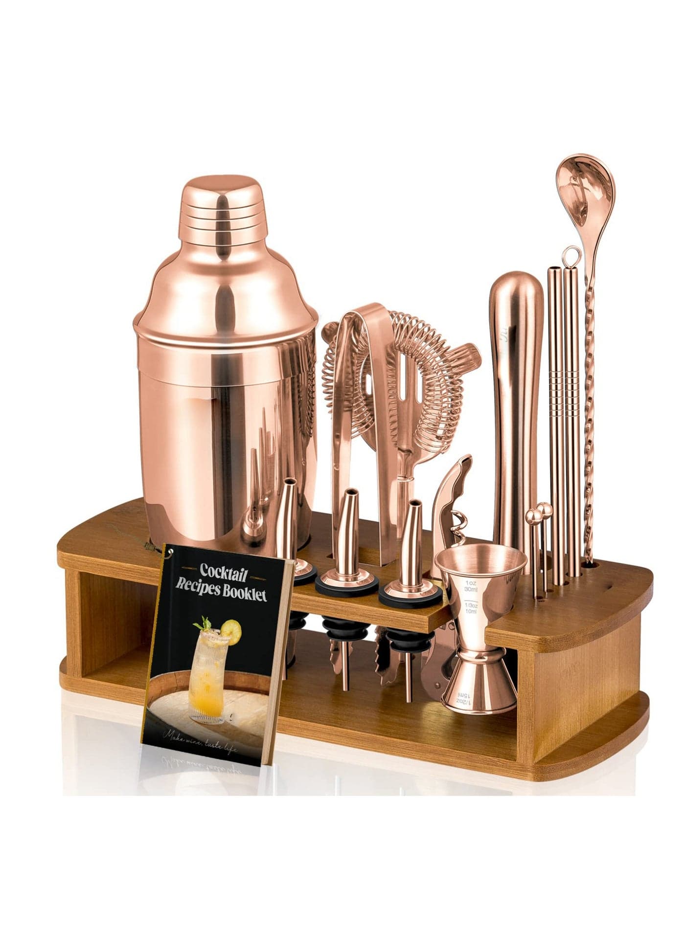 Cocktail Shaker Set Bartender Kit with Stand | Bar Set Drink Mixer Set with All Essential Accessory Tools: Martini Shaker, Jigger, Strainer, Mixer Spoon, Muddler, Liquor Pourers
