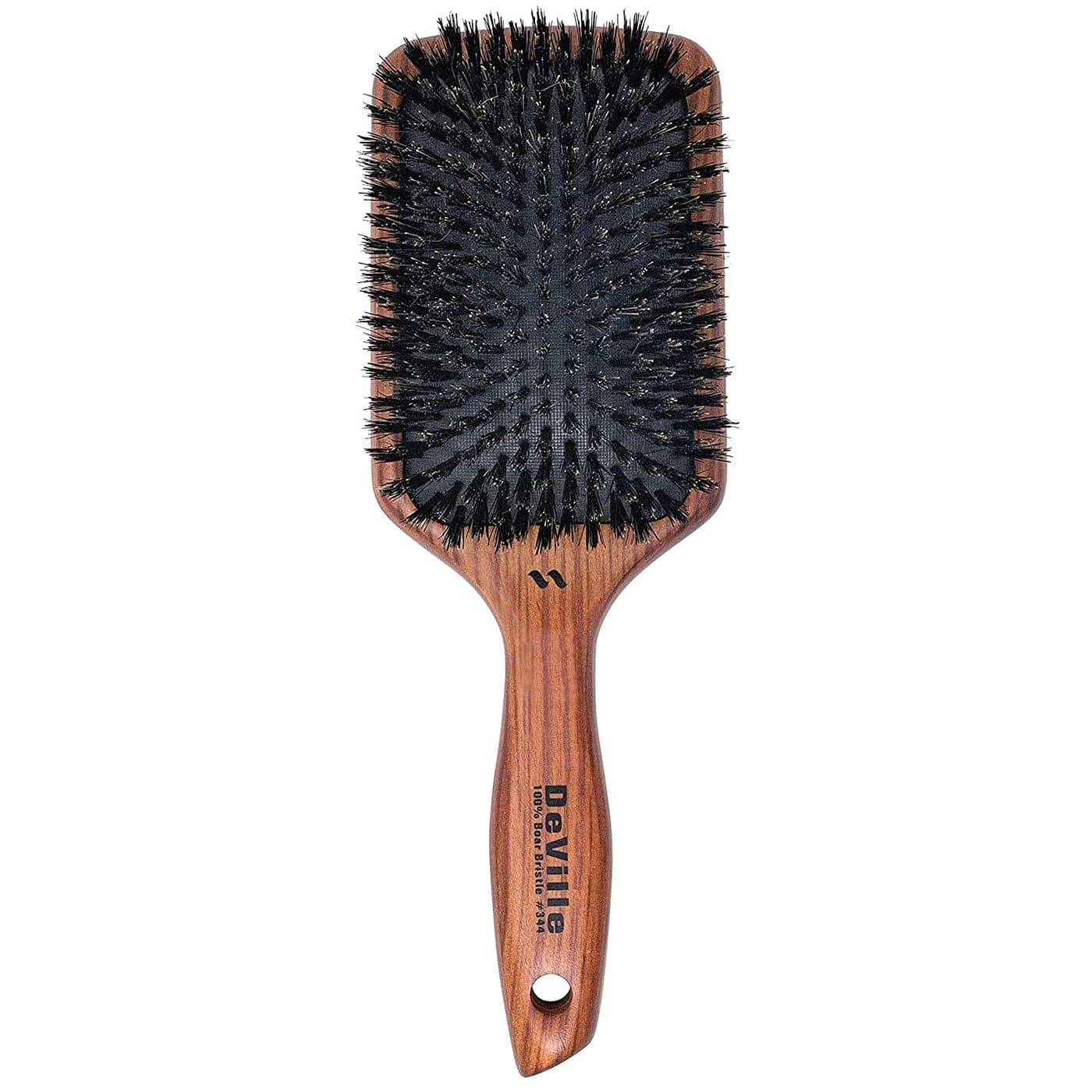 Spornette Deville Cushion Paddle Brush Boar Bristle Hair Brush with Wooden Handle For Straightening Smoothing Detangling Styling Brush Outs for Women Men Kids All Hair Types
