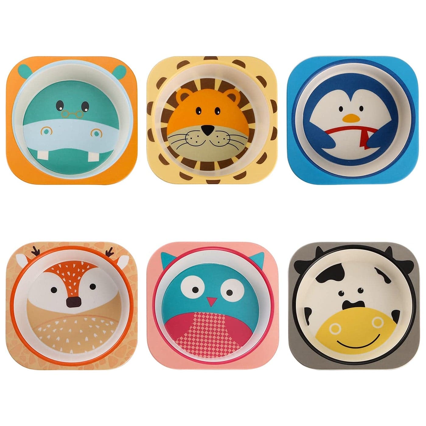 ZEAYEA 6 Pack 10 Oz Small Bowls Durable Cartoon Bowls for Children BPA Free Cute Snacks Bowls Square Dinner Tableware for Serving Soup Cereal Pasta Ice Cream Dishwasher Safe