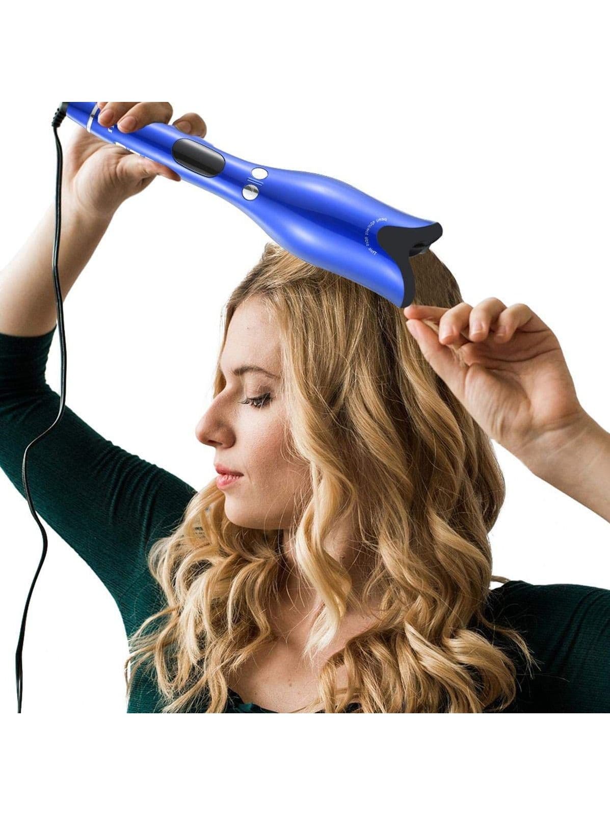 Automatic Ceramic Rotating Hair Curler, Professional Air Spin N Curl Hair Curler for All Hair Types, LCD Digital Display,Blue
