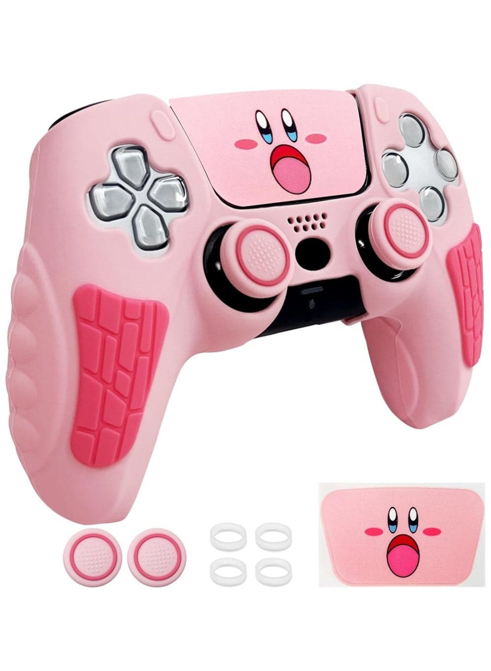 Pink Anti Slip PS5 Controller Skin Set,Soft Protective Controller Cover Case for PlayStation 5/Slim/Pro Control with Touch Pad Stickers and 2 Thumb Grip Caps