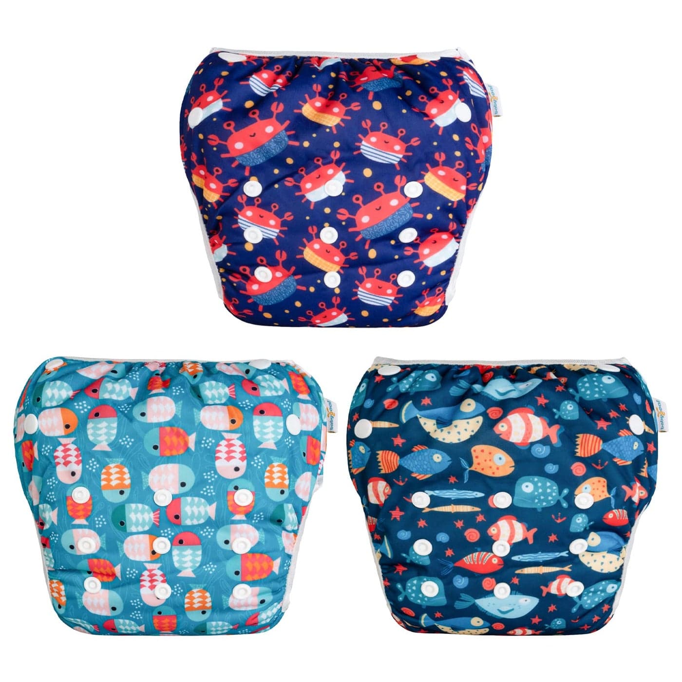 Babygoal Baby Boy Swim Diapers 3 Pack for 08 Months Infant Reusable Adjustable Washable for Swimming LessonsCrabFishStarfish