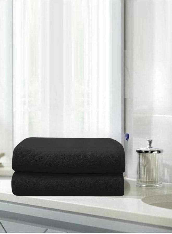 1CHASE Pack of 2 - Cotton Bath Towel, Black 70x140cm