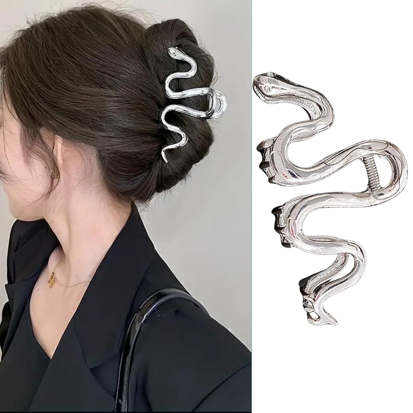 Large SnakeStyle Metal Hair Clips for Thick Hair 43 Inch NonSlip Shining Silver Threaded Crab Claws Hair Barrettes for Women and Girls