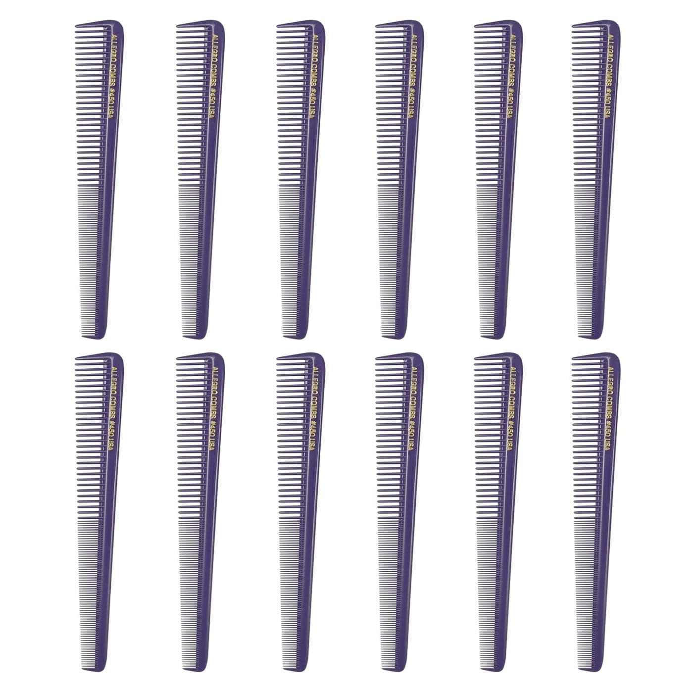 Allegro Combs #450 Tapered Hair Combs Barber Combs Hair Cutting Hairstylist Women's Combs Men's Combs 12 Units (PURPLE)