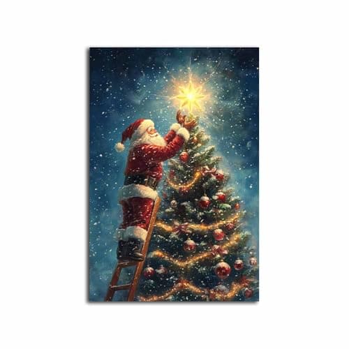 NTEUMM Santa Claus and Christmas Tree Wall Art Canvas Printed Holiday Art Seasonal Decor 16x24 inch