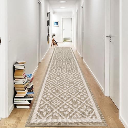 Ileading Runner Rugs for Hallways 2x10ft Heavy-Duty Durable Entryway Floor Mat with Non Slip Rubber Backing for Busy Traffic Extended Indoor Doormat Machine Washable Kitchen Throw Rug(Beige)