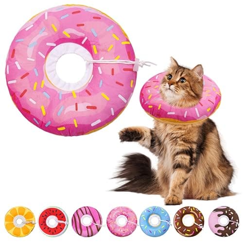 Seyezo Cat Cone Soft Collar, Adjustable Cat Recovery Collars Kitten Cones to Stop Licking, Cute Donut E Collar After Surgery, Elizabethan Healing Protective Cones After Spay (Donut Pink, Large)