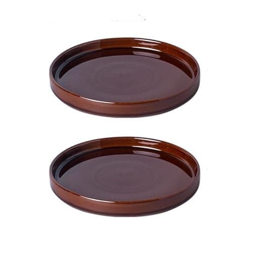 Fzfeiyy Ceramic Plant Saucer 7 Inch, 2 Pack Round Plant Trays for Indoors/Outdoors, Flower Pot Saucers for Holding Water Drips and Soil, Ceramic Drainage Tray for Plant Pot (Reactive Glaze Brown)
