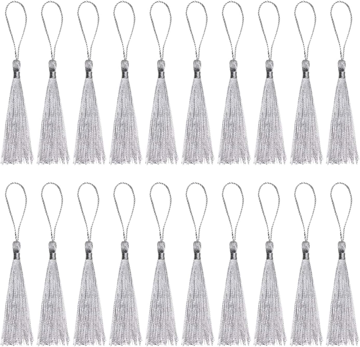 Haoser Silver 50 Psc 13cm/5 Inch Silky Floss Craft Tassels, Handmade Tassel with Loop for Jewelry Making Souvenir, Bookmarks, DIY Craft Accessory
