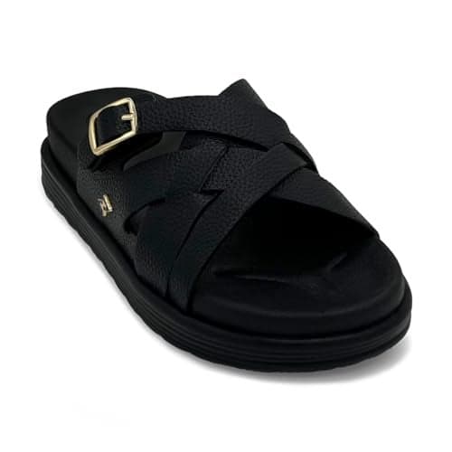 KazarMax Premium Women's Black Strappy Slide Sandals- 6 UK