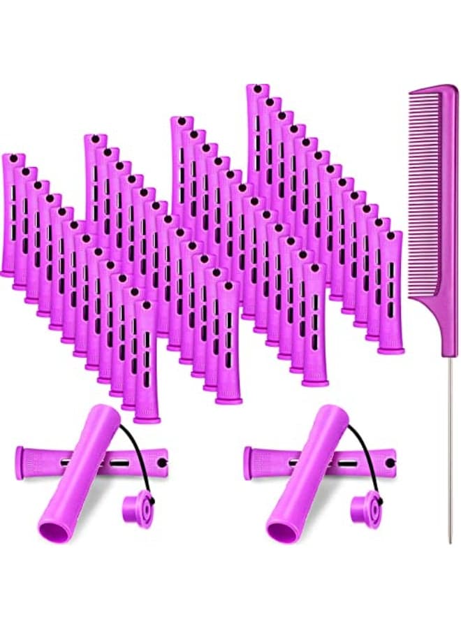 48 Pieces Hair Perm Rods Short Cold Wave Rods Plastic Perming Irons Hair Curling Rollers Curlers with Steel Pintail Comb Rat Tail Comb for Hairdressing Styling Supplies075 InchPurple