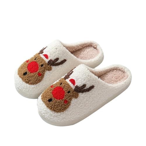V OPXIN Christmas Slippers for Women Men Cute Cartoon Santa Reindeer Gnome Gingerbread Man Slippers Cozy Plush Warm Slipon House Slippers Shoes for Indoor Outdoor Christmas Gifts