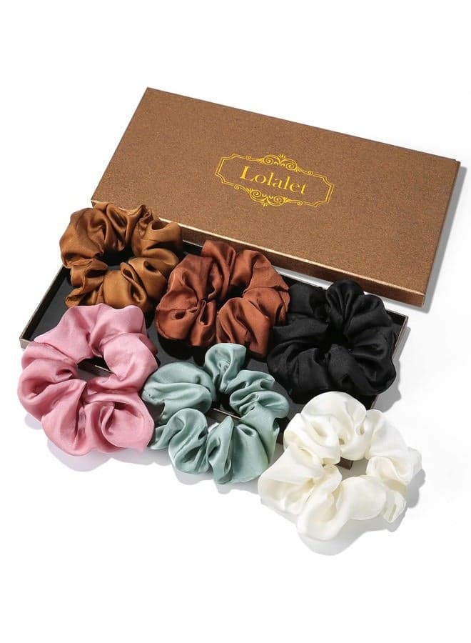 Scrunchies for Women, Satin Hair Softer Than Silk Ties Sleep, Big Scrunchy Ponytail Holder with Elastic Bands Girls Thick Thin Curly -6 Pack, Style B