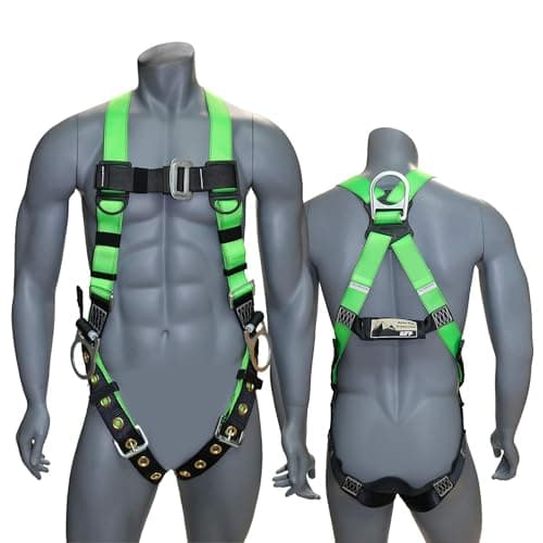 AFP Universal Full-Body Fall Protection Safety Harness w/ 3 D-Rings and Tongue Buckle Legs| Roofer, Construction, Scaffolding PPE (OSHA/ANSI Compliant) (Harness, 1 Pack)