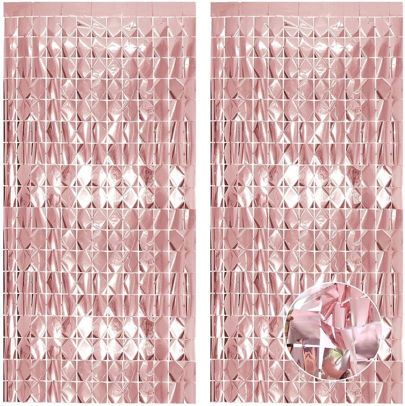 GRAND SHOP Square Foil Fringe Curtains Decoration Photo Booth Props Backdrop (Rose Gold)