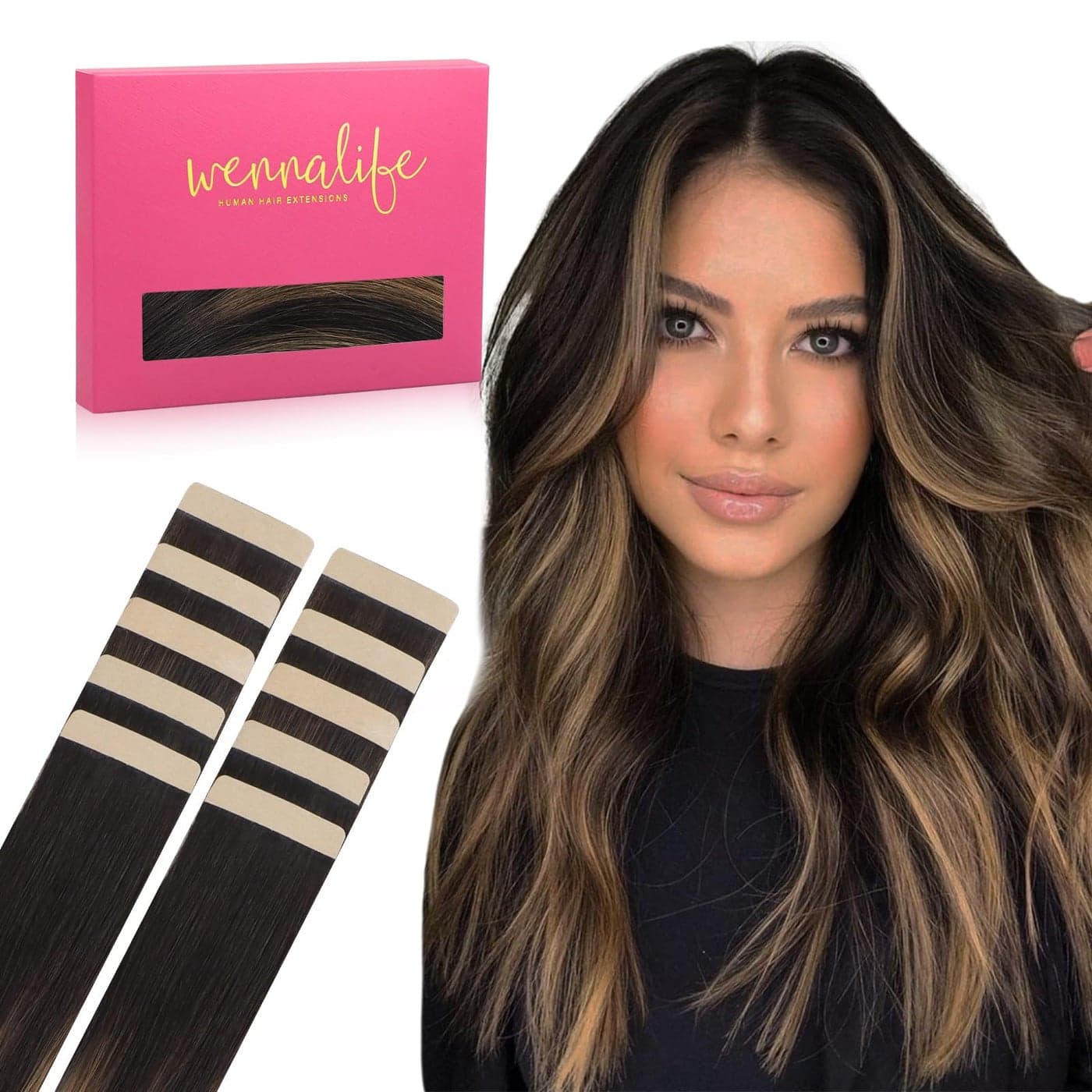 WENNALIFE Tape in Hair Extensions Human Hair Balayage Natural Black to Chestnut Brown Tape in Extensions 10pcs 20g 10 inch Remy Invisible Tape Ins Straight Soft Real Human Hair Tape in Extensions