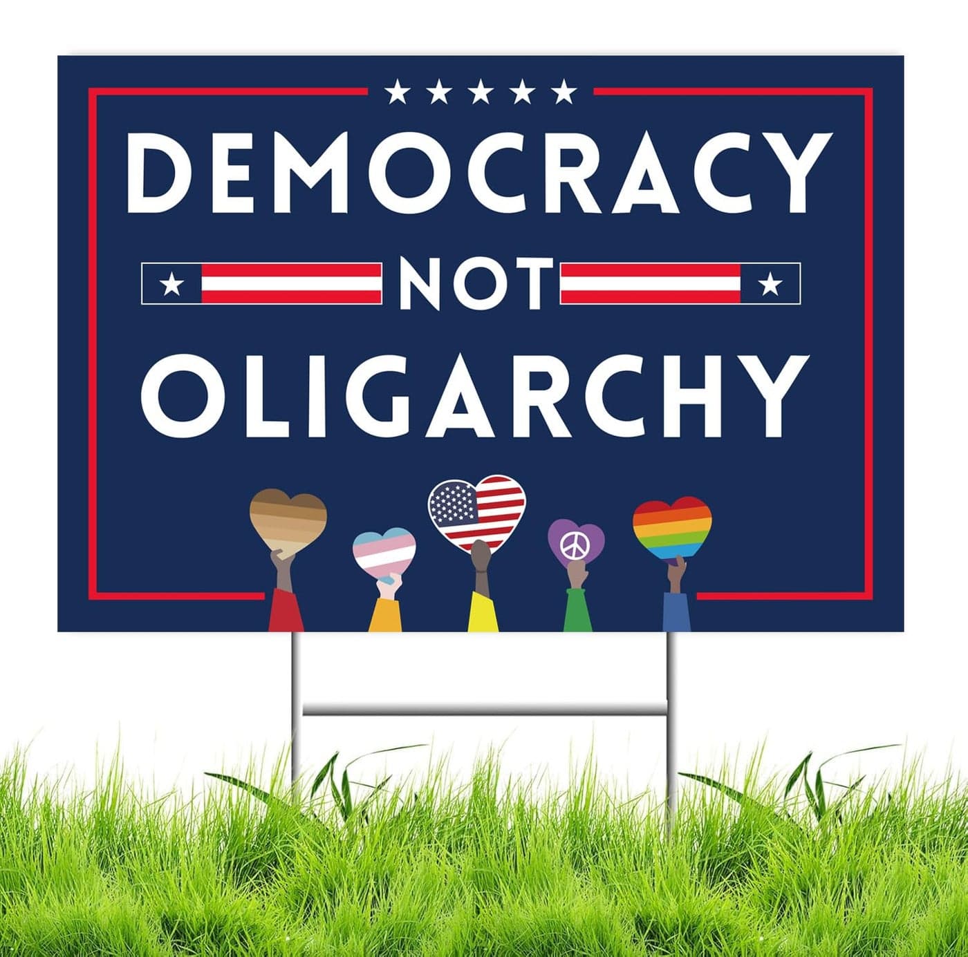 No Kings Protest Yard Signs Democracy Not Oligarchy Yard Sign Double Sided Corrugated Plastic Outdoor Lawn Garden Sign with Metal H Stake 18"x12"(Blue)