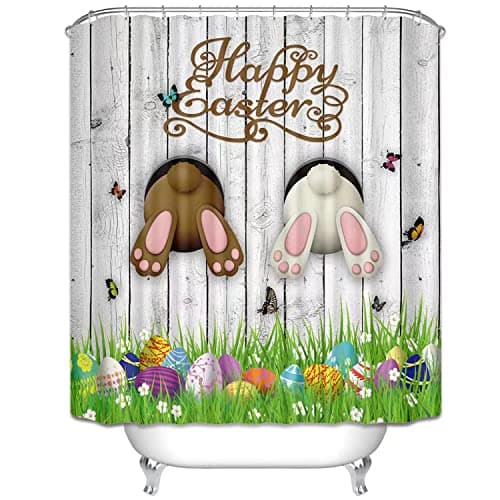 Atwqevon Shower Curtains, Funny Bunny Egg Shower Curtain Set, Waterproof Shower Curtains, Bathroom Curtains Shower Set for Easter Decor 72"X72"
