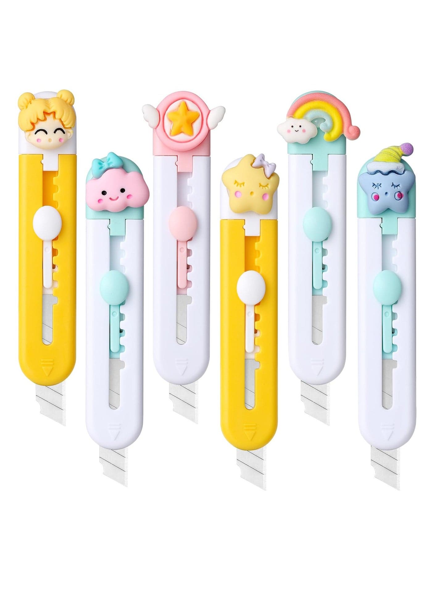 Box Cutter Retractable 6 Pack Sharp Utility Knife Retractable Cute Box Cutters for Office Home Arts Crafts Cartons Cardboard Multi-Colors Sharp Cartons Cardboard Cutter Razor Knife for Craft