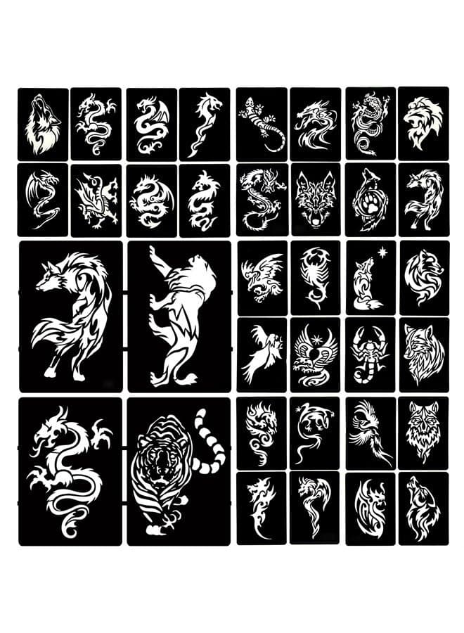 Animal Temporary Tattoo Stencils, Semi Permanent Tattoo Tattoo Stencil Fake Tattoos for Men Women Body Art, 6-Sheet