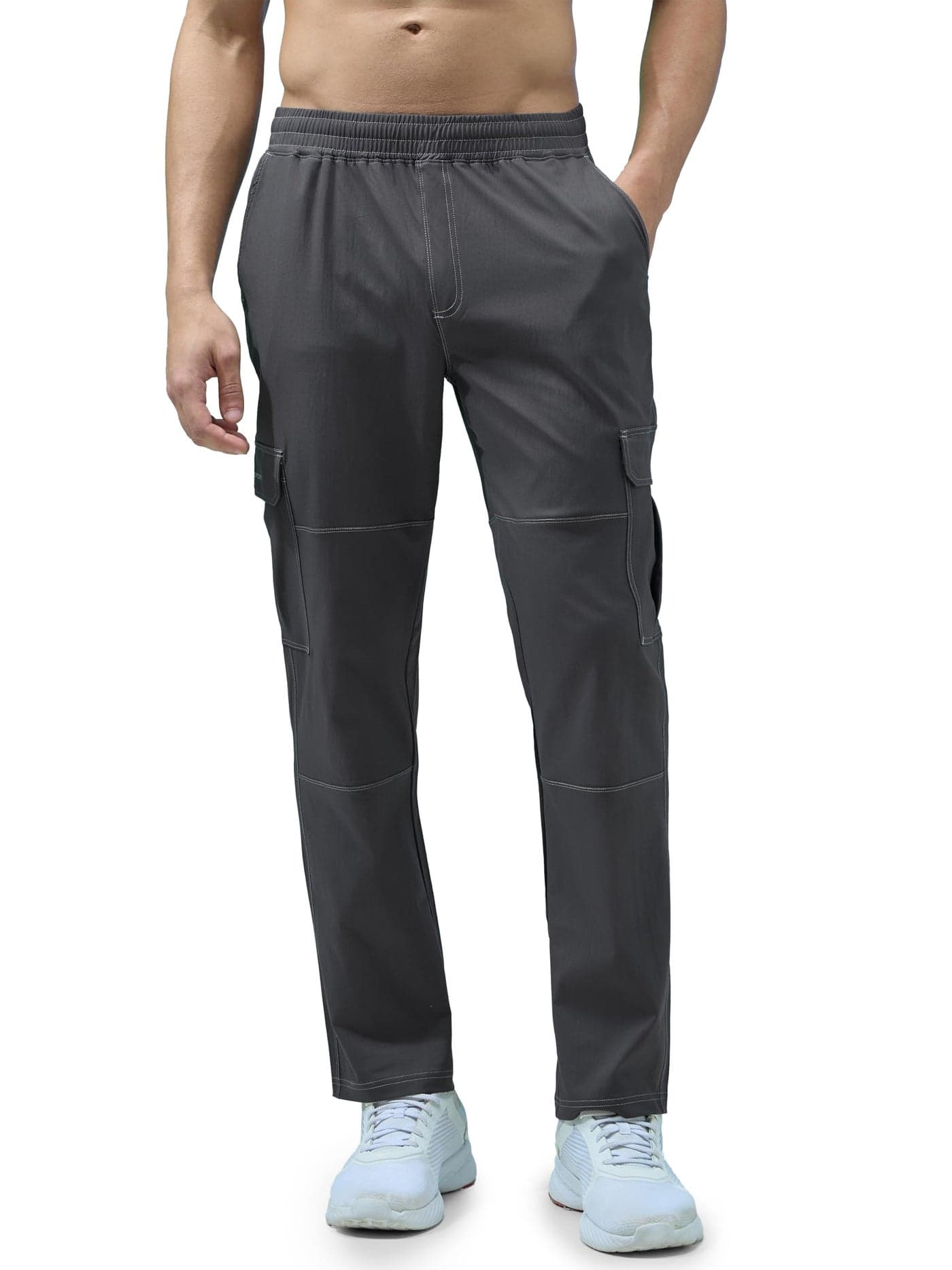 TECHNOSPORT Mens Polyester Straight Fit Sports Cargo Track Pant with Ts Flexi for Running, Gym & Sports - (MPP842WLG_Woodland Grey_L)