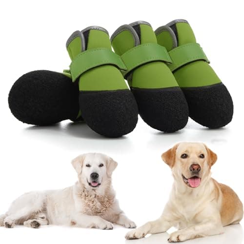 DOGOYS Dog Shoes, Outdoor Dog Boots Non-Slip Waterproof Dog Booties for Medium to Large Dogs 4Pcs for Winter Snowy Day, Summer Hot Pavement with Rugged Sole Green
