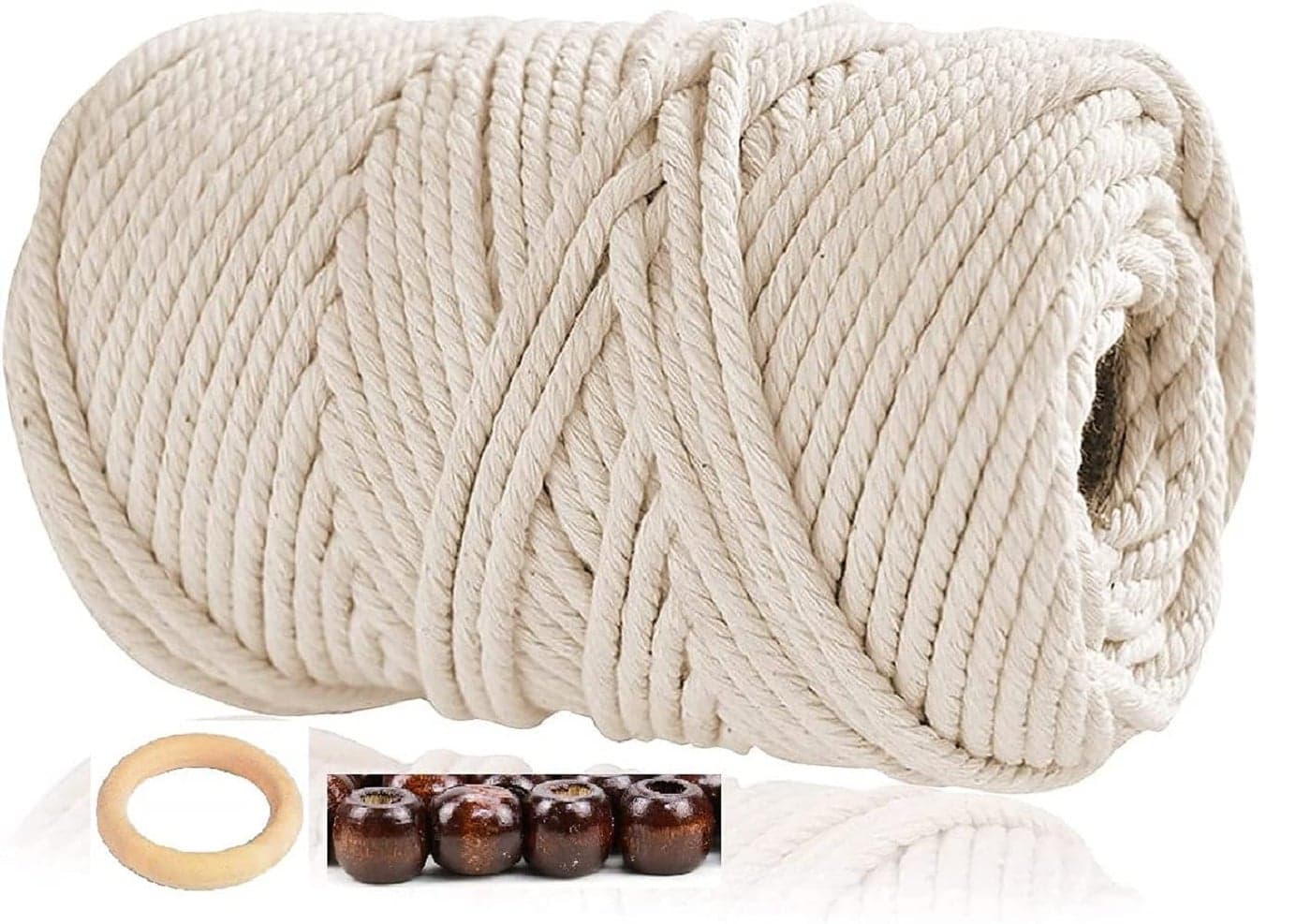 SRIVI 100 Meters 4 MM 3 PlyTwisted Cotton Thread with 4 Beads and 1 Ring OffWhite Cord No122